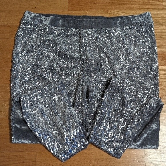 Midnight Velvet NWOT Lucinda Gray Silver Sequin Pull-on Leggings Pants - Picture 3 of 13